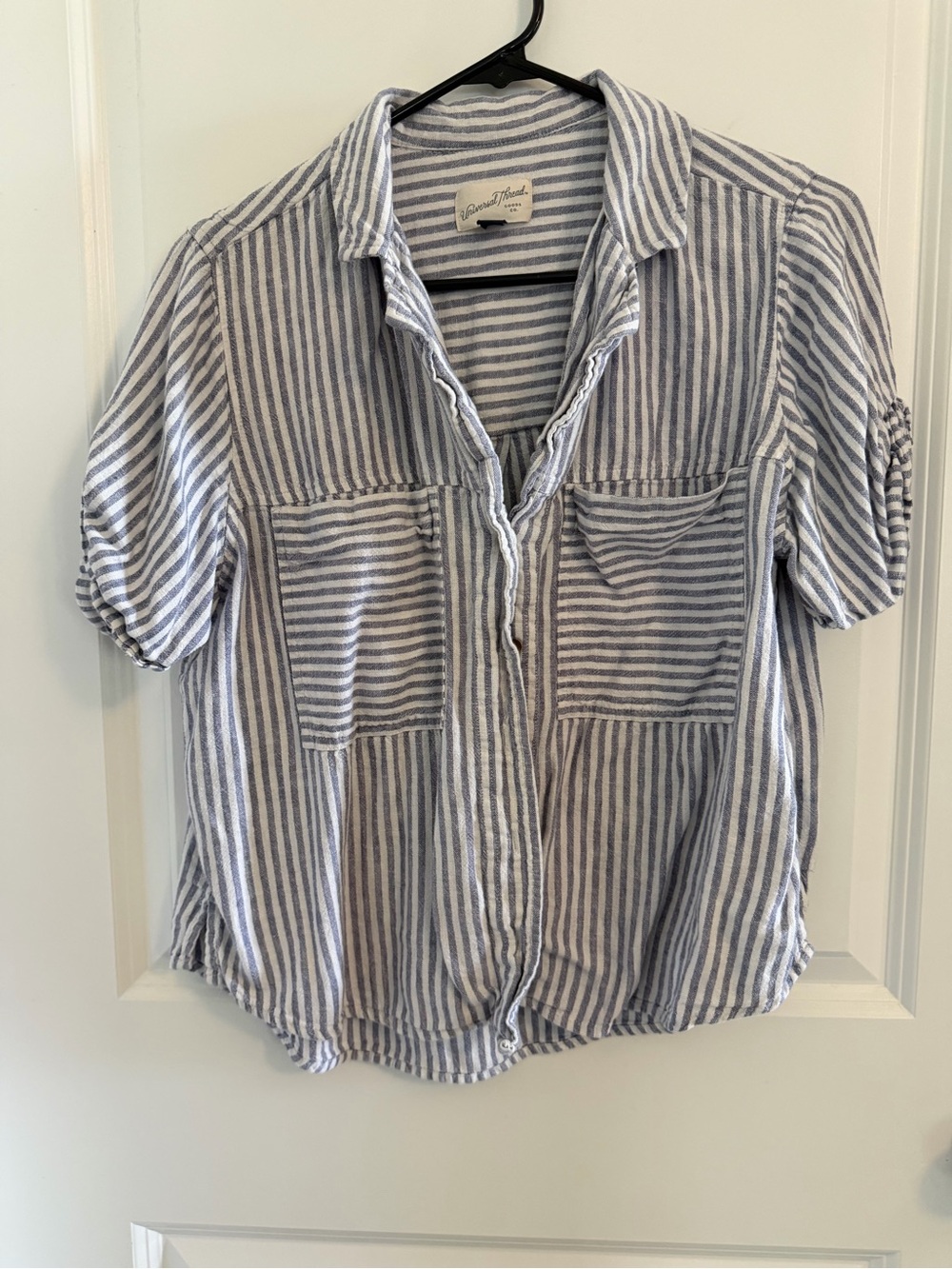 Universal Thread White and Blue Vertical Stripe Button-Down Shirt